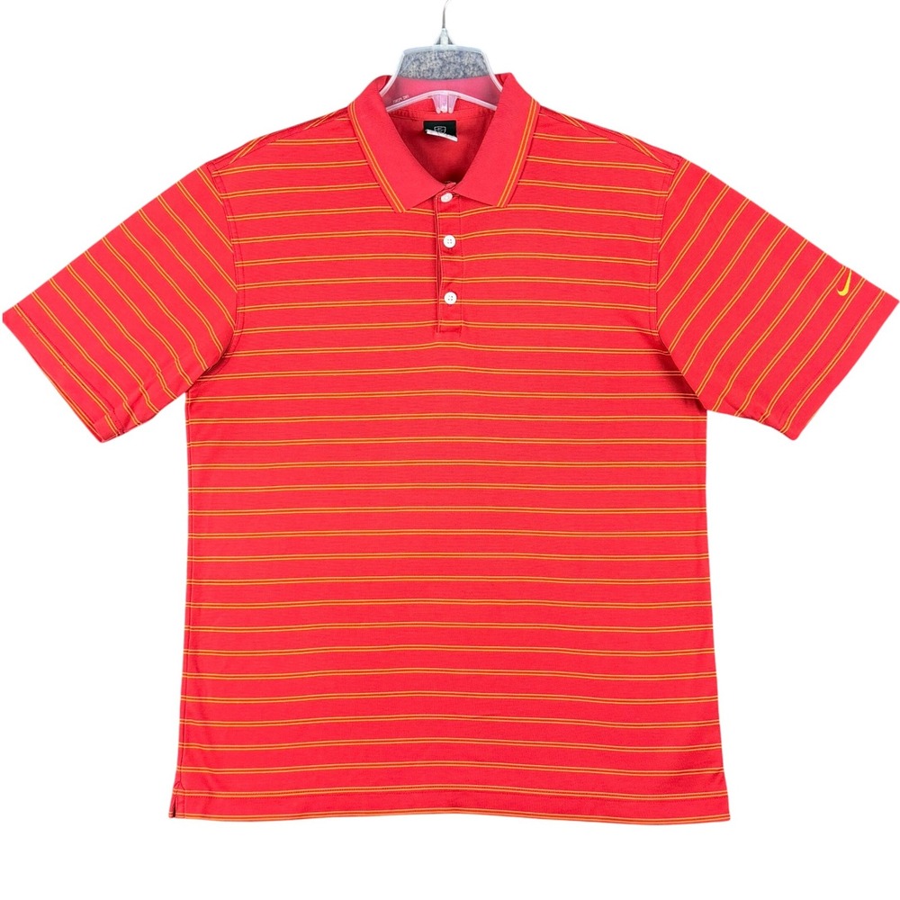 Nike Golf Men's Size M Dri-FIT Striped Polo Shirt Red Yellow Short Sleeve Sporty
